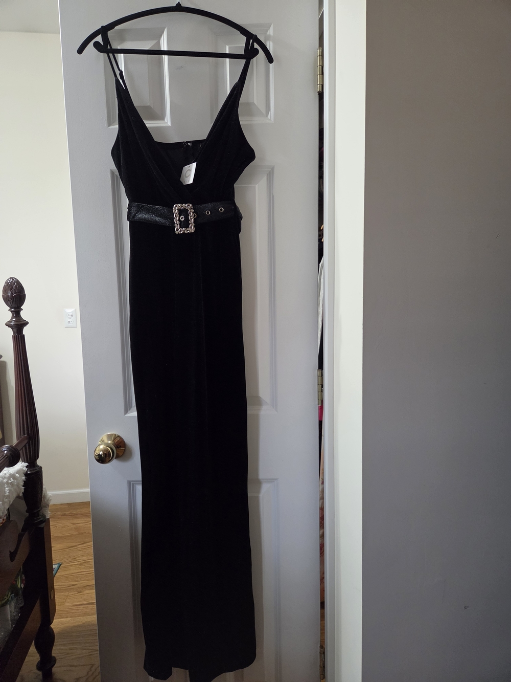 Black Velvet JUMPSUIT NWT wide Leg with Decorative Belt